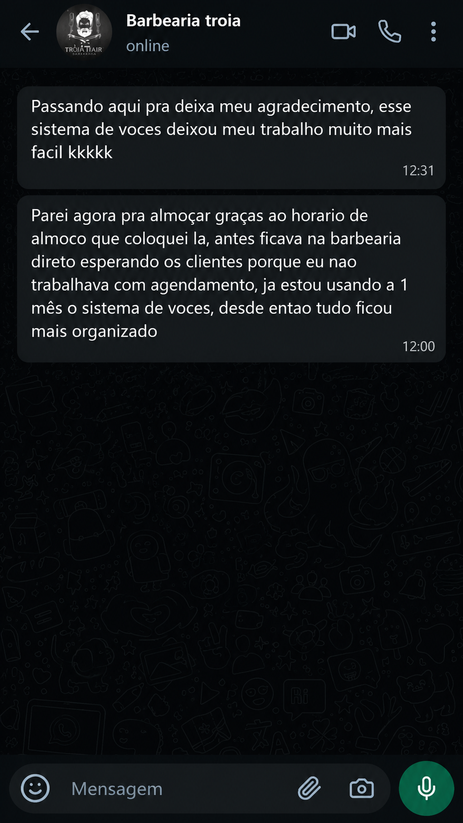 Feedback de barbearia sobre organização da rotina com o Meu Barbeiro PRO